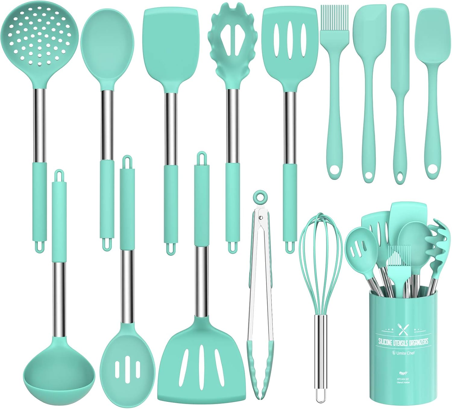 Stainless Steel Kitchen Cooking Utensil Set, Umite Chef 15 pcs Cooking Utensils - Nonstick Kitchen Utensils Cookware Set Spatula Set -Kitchen Gadgets Utensils Set, Kitchen Tools Gift