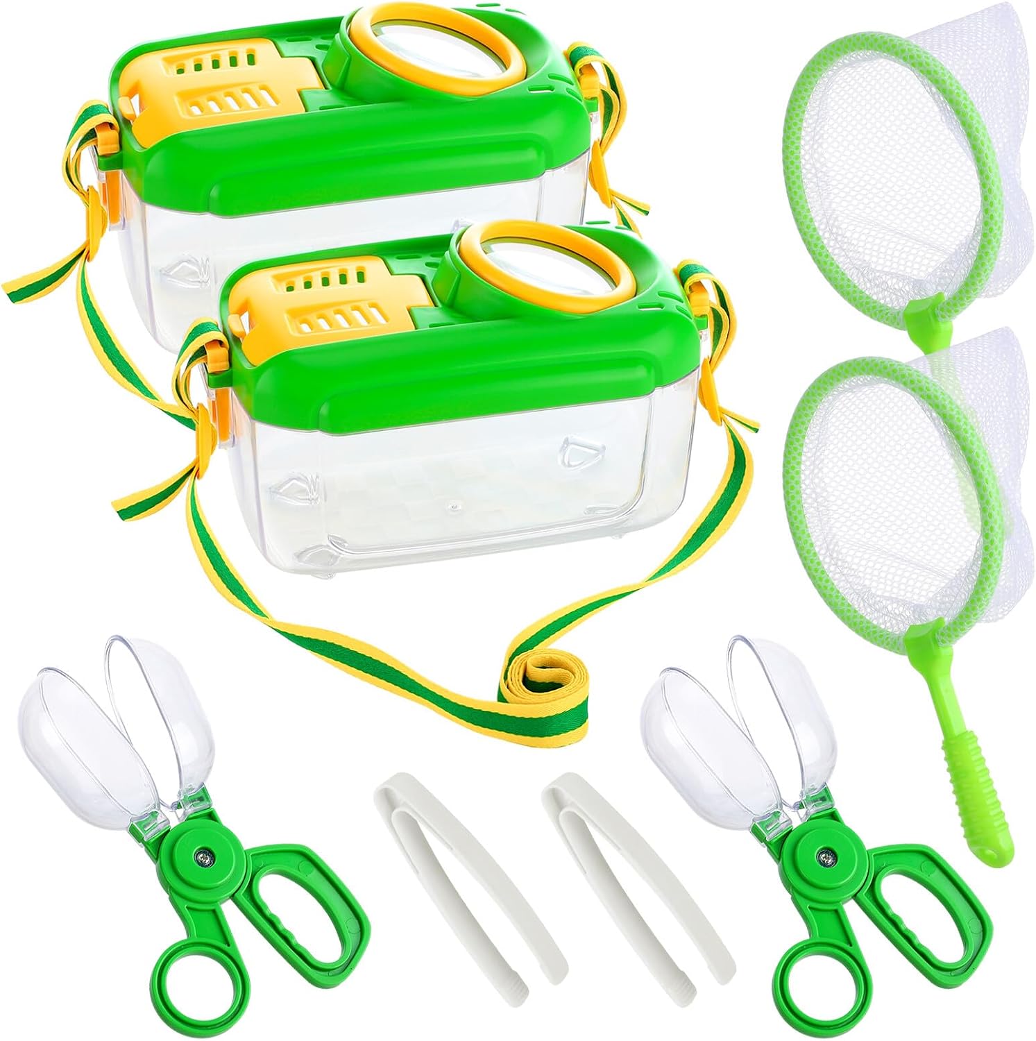 2 Sets Bug Catcher for Kids, Bug Catching Kit Gifts with Butterfly Net Toys | Built-in Magnifying Glass Bugs Box, Kids Camping Toys Bugs Collection Outdoor Explorer Kit for Age 3 4 5 6 7 8, Pink & Green