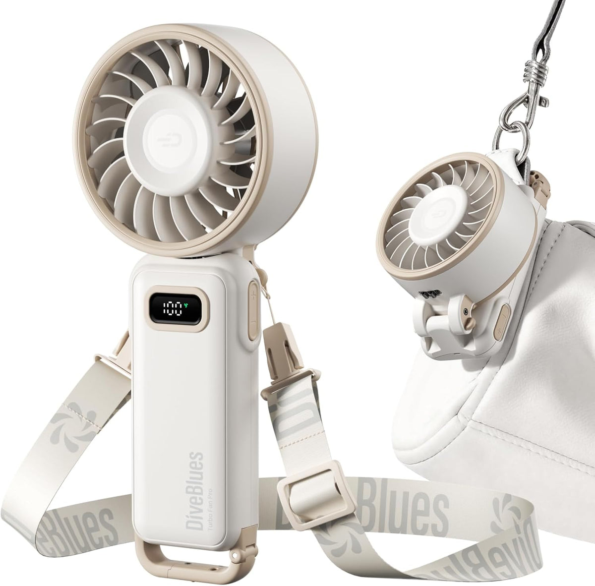 Diveblues Portable Turbo Fan, 100 Speed Handheld Fan with Strong Airflow, Foldable 4 in 1 Personal Fan for Neck, Desk & Travel, USB-C Rechargeable, Lightweight for Summer, Concerts & Outdoor Use
