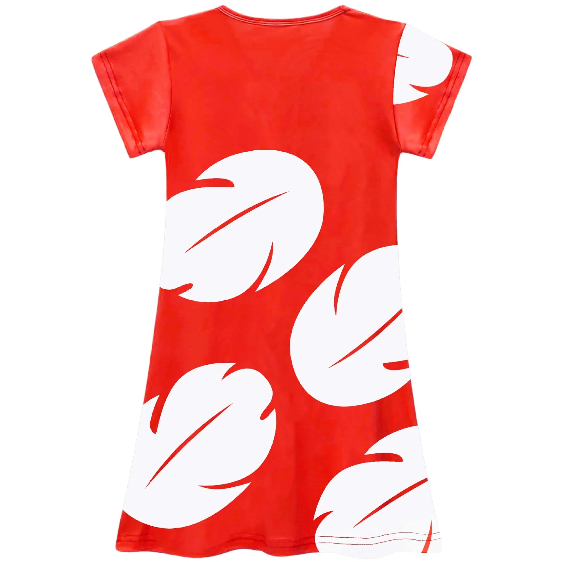 Red dress with white leaf patterns on a white background