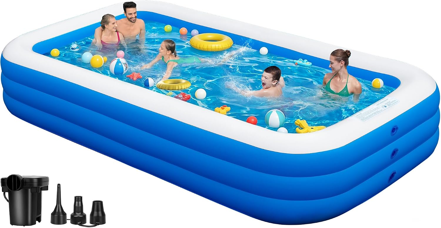 Extra Large Inflatable Swimming Pool – 165" x 76" x 22" Oversized Blow Up Pool for Adults, Big Family Backyard Pool with Pump, Thickened Kiddie Pool for Summer Water Party, Easy Set Up