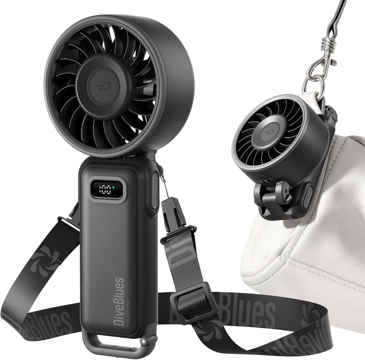Diveblues Portable Turbo Fan, 100 Speed Handheld Fan with Strong Airflow, Foldable 4 in 1 Personal Fan for Neck, Desk & Travel, USB-C Rechargeable, Lightweight for Summer, Concerts & Outdoor Use