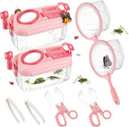 2 Sets Bug Catcher for Kids, Bug Catching Kit Gifts with Butterfly Net Toys | Built-in Magnifying Glass Bugs Box, Kids Camping Toys Bugs Collection Outdoor Explorer Kit for Age 3 4 5 6 7 8, Pink & Green