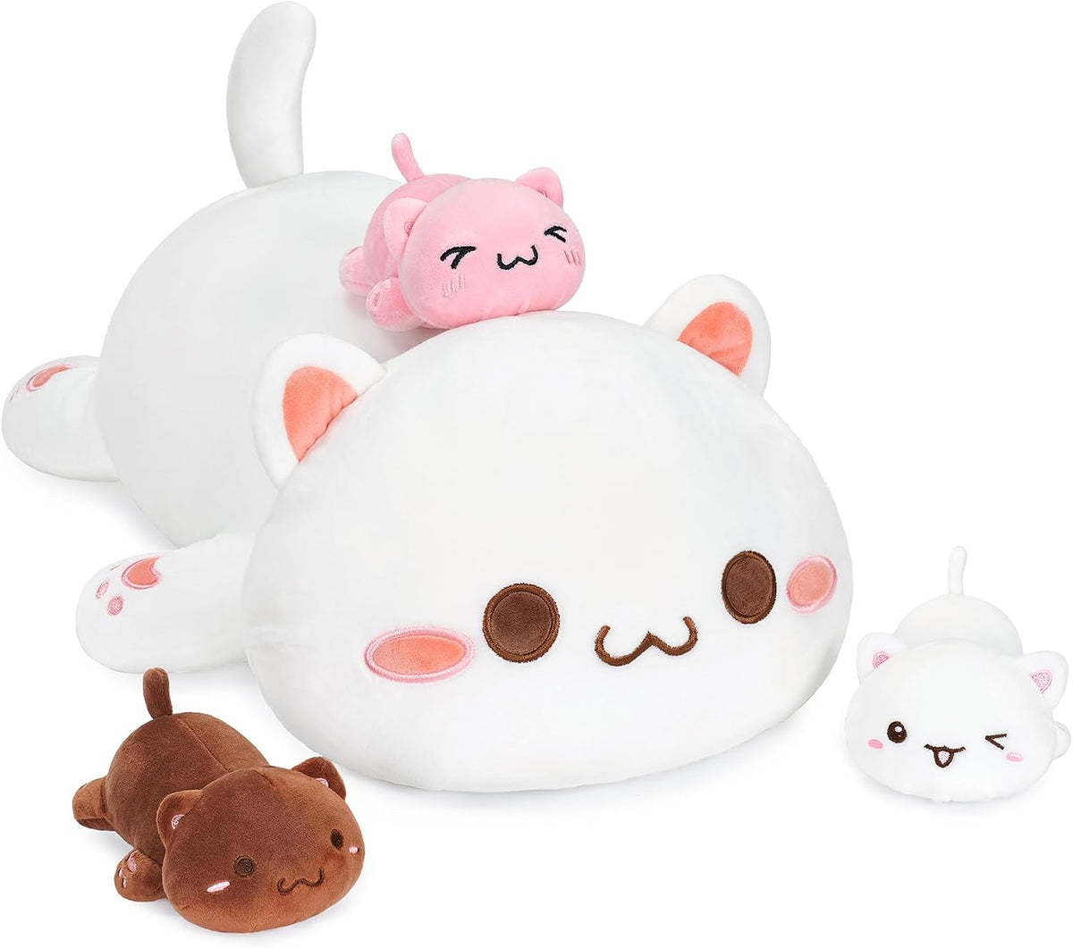 Onsoyours Axolotl Stuffed Animal Mommy 19.7" with 3 Baby Axolotl Plushies in Tummy, 4 Piece of Cute Axolotl Plush Pillow Toys for Kids Girls Boys