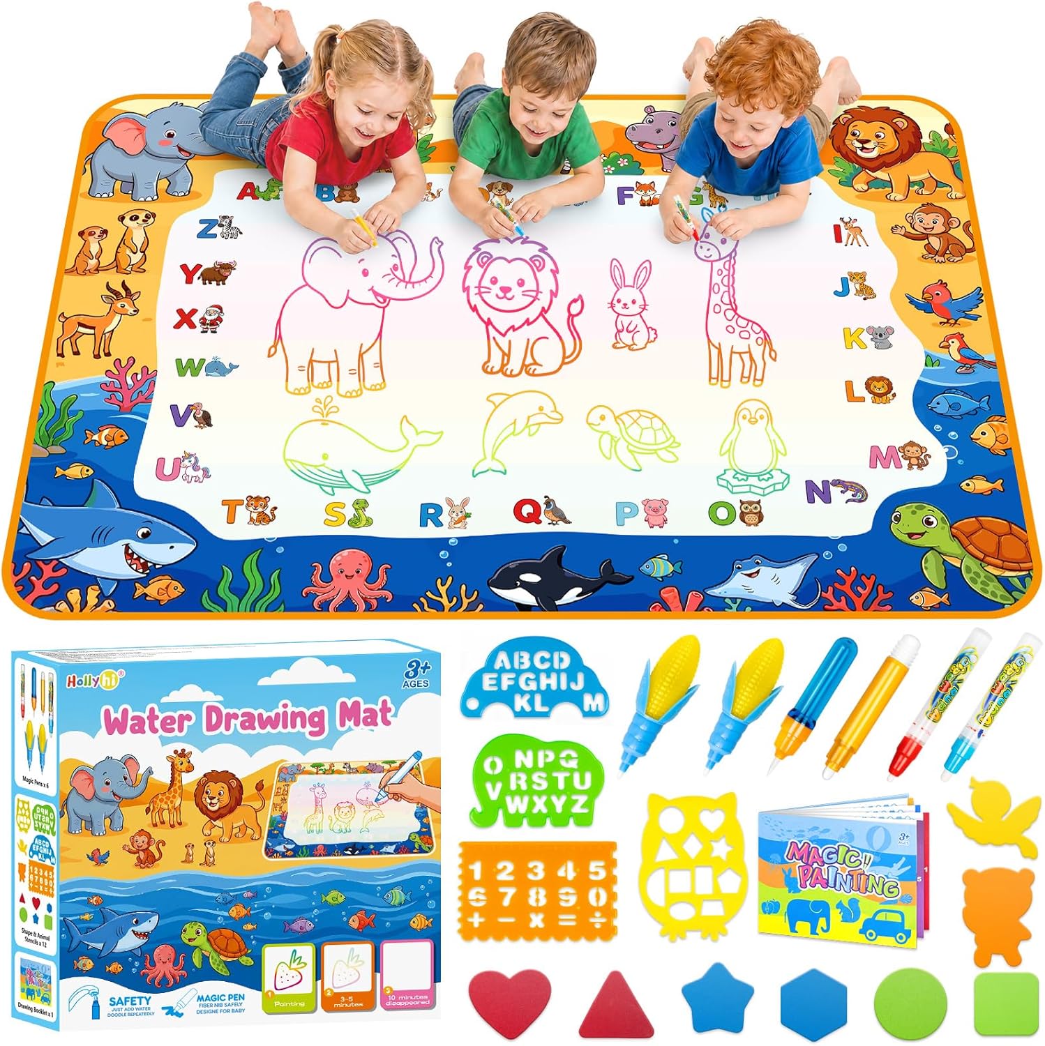 Water Doodle Mat, Kids Drawing Toys for 3 4 5 Year Old Boys Girls Gifts | Reusale Princess Color Mat, Mess-Free Coloring, Educational Doodle Toy, Toddlers Birthday Gifts for Age 3 4 5 6 7 8 Year Old